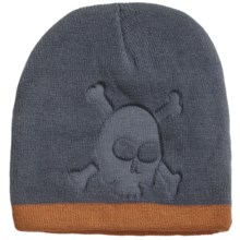 Grand Sierra Embossed Skull Beanie Hat (For Boys) in Steel Blue/Brown Rust - Closeouts