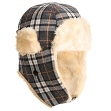 Grand Sierra Plaid Trapper Hat - Wool Blend, Faux-Fur Lining, Ear Flaps (For Girls) in Grey - Closeouts