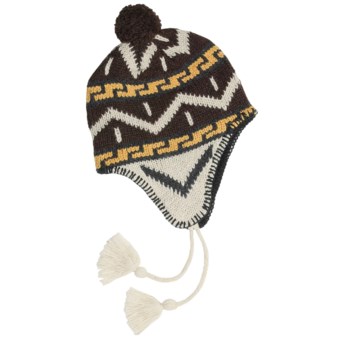 Grand Sierra Ragg Wool Beanie Hat - Ear Flaps, Fleece Lining (For Men) in Natural/Brown W/Pom