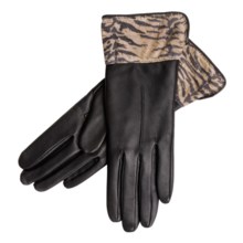 Grandoe Safari Lambskin Gloves - Cashmere Blend Lining (For Women) in Black/Leopard - Closeouts