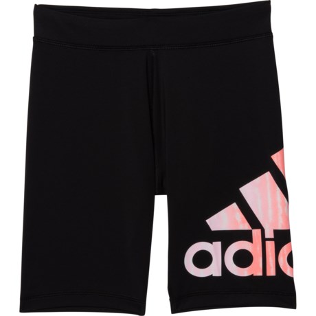 Adidas Graphic Badge of Sport Bike Shorts (For Big Girls) - BLACK/PINK (L )