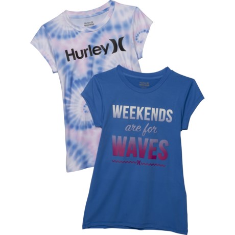Hurley Graphic Logo T-Shirt - 2-Pack, Short Sleeve (For Big Girls) - MEDIUM BLUE (L )