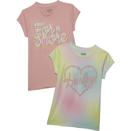Hurley Graphic Logo T-Shirt - 2-Pack, Short Sleeve (For Big Girls) - MEDIUM SOFT PINK (M )
