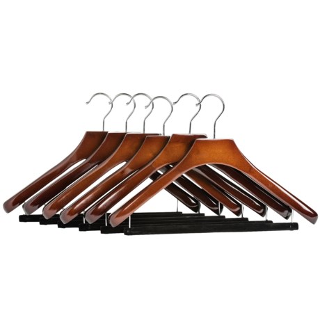 Great American Hanger Co Deluxe Wooden Suit Hangers Non Slip Bar 6 Pack