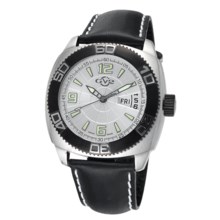 GV2 by Gevril Hercules Dress Watch - Leather Strap (For Men) in Silver/Black - Closeouts