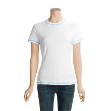 Hanes Combed Cotton T-Shirt - Short Sleeve (For Women) in White / Aquatic Blue - Closeouts