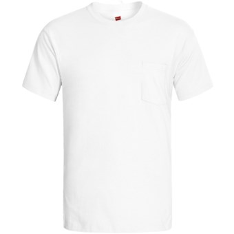 Hanes Open End Pocket T-Shirt - Cotton, Short Sleeve (For Men and Women) in White