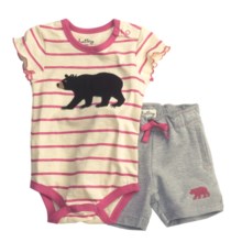 Hatley Baby Bodysuit and Shorts Set - 2-Piece, Short Sleeve (For Infants) in Black Bears On Natural - Closeouts