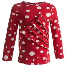 Hatley Cascading Ruffle Shirt - Cotton, Long Sleeve (For Girls) in White Dots On Red - Closeouts
