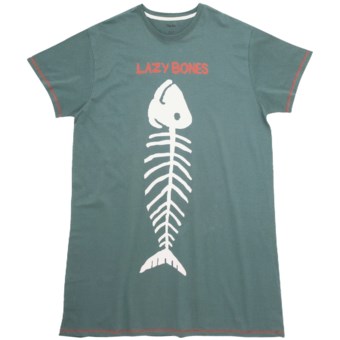 Hatley Cotton Knit Nightshirt - Short Sleeve (For Women) in Fish " Lazy Bones"