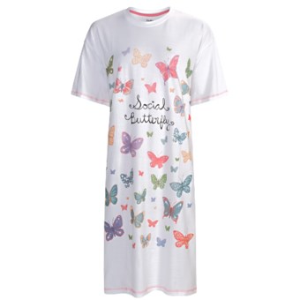 Hatley Cotton Knit Nightshirt - Short Sleeve (For Women) in Social Butterfly