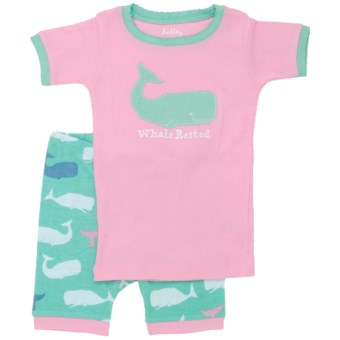 Hatley Short Pajama Set - Short Sleeve (For Kids) in Pink Whales "Whale Rested"