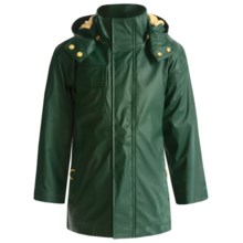 Hatley Splash Rain Jacket - Detachable Hood, Terry Lined (For Boys) in Hunter Green/Gold - Closeouts