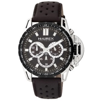 Haurex Talento-R Chronograph Watch - Leather Band in Brown/Brown