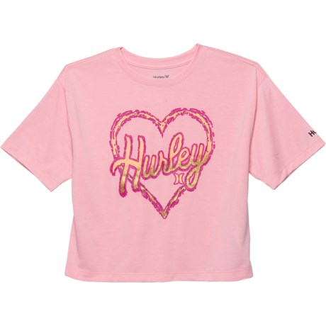 Hurley Heart T-Shirt - Short Sleeve (For Big Girls) - MEDIUM SOFT PINK (L )