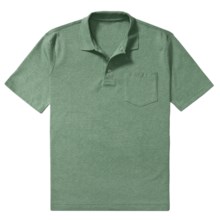 Heathered Pima Cotton Polo Shirt - Chest Pocket, Short Sleeve (For Men) in Medium Green - 2nds