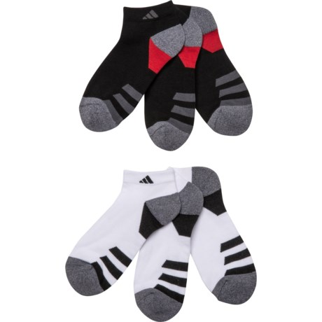 Adidas Heel Block 3-Stripe Low-Cut Socks - 6-Pack, Below the Ankle (For Little and Big Kids) - BLACK/SCARLET RED/WHITE (L )