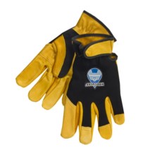 Hercules Mechanic-Style Gloves with Adjust Wrist Strap - B/C-Grade Cowhide Palm (For Men) in Black/Gold - 2nds