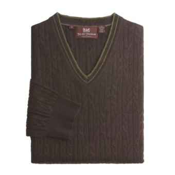 Hickey Freeman Cashmere Cable Sweater - V-Neck (For Men) in Blackberry