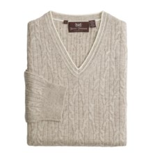 Hickey Freeman Cashmere Cable Sweater - V-Neck (For Men) in Hazelnut - Closeouts