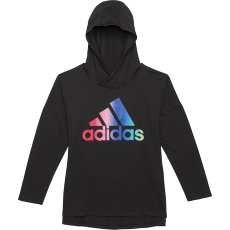 Adidas Hooded Shirt - Long Sleeve (For Big Girls) - BLACK (L )