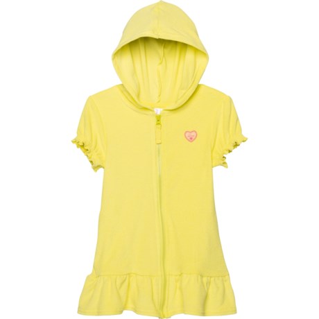 Pink Platinum Hooded Terry Cover-Up - Short Sleeve (For Toddler Girls) - LEMON (3T )