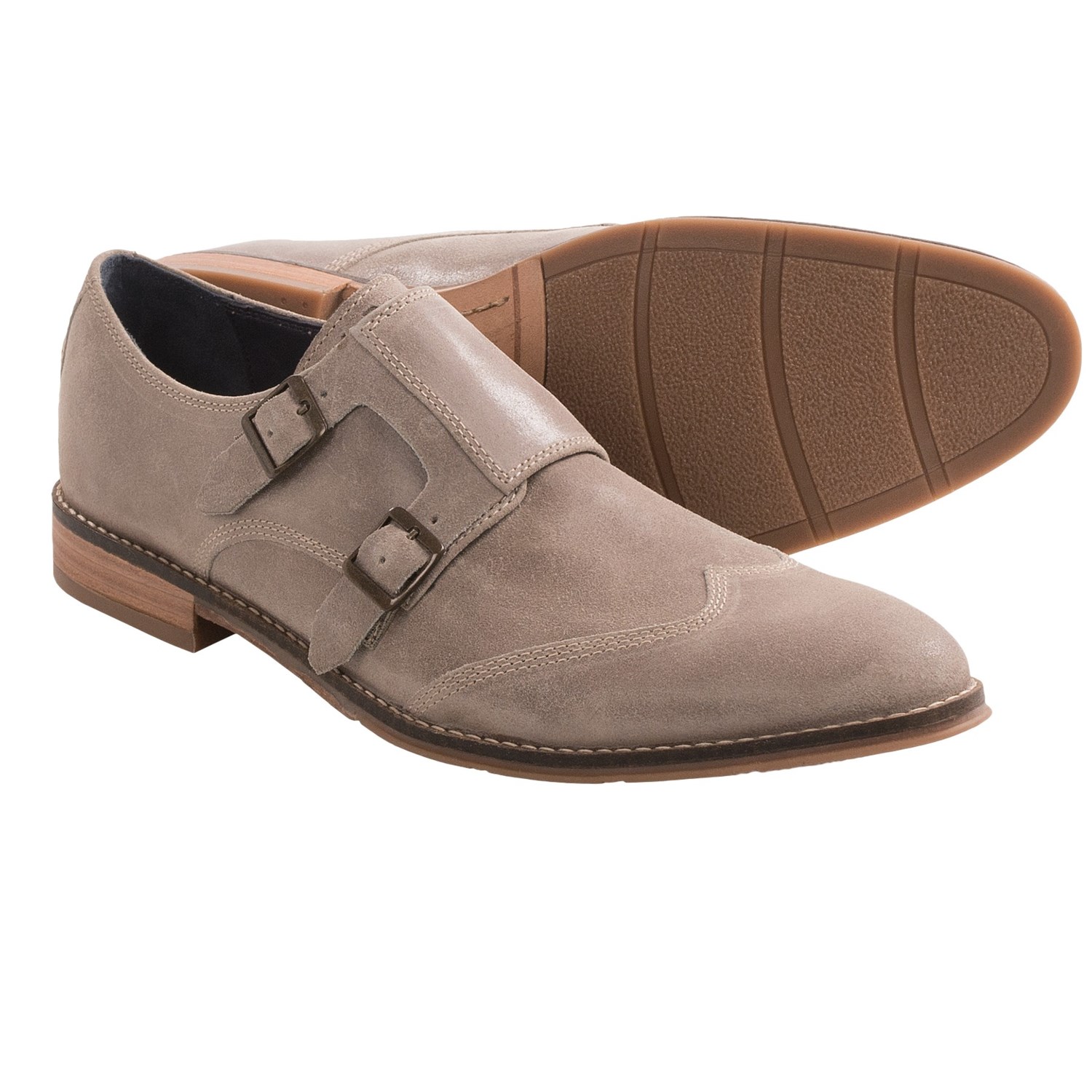 Hush Puppies Style Monk Strap Shoes (For Men) in Taupe Suede