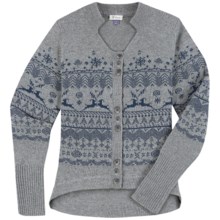 Ibex Fair Isle Cardigan Sweater - Lambswool-Cashmere (For Women) in Charcoal Heather/Deep Atlantic - Closeouts
