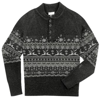 Ibex Fair Isle Sweater - Lambswool-Cashmere (For Men) in Ebony Heather