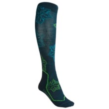Icebreaker Ski Lite Socks - Merino Wool, Over-the-Calf (For Women) in Dark Blue Green Floral - Closeouts