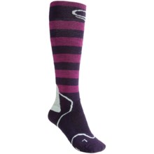Icebreaker Ski Midweight Socks - Merino Wool, Over-the-Calf (For Women) in Cranberry/Purple Stripe - 2nds