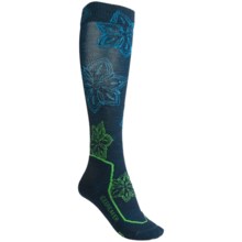 Icebreaker Ski+ Lite Socks - Merino Wool, Over-the-Calf (For Women) in Dark Blue Green/Multi Floral - 2nds