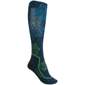 Icebreaker Ski+ Lite Socks - Merino Wool, Over-the-Calf (For Women) in Dark Blue Green/Multi Floral