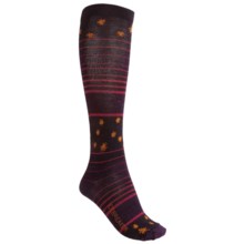 Icebreaker Ski Ultralite Socks - Merino Wool, Over The Calf (For Women) in Dark Purple/Black/Bright Pink Stripe - 2nds