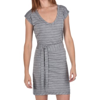 Icebreaker Superfine 200 Villa Dress - Merino Wool, V-Neck, Short Sleeves (For Women) in Metro/Blizzard
