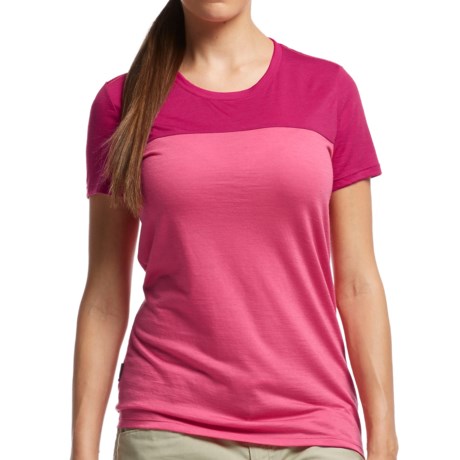 Icebreaker Tech Lite Color Block T Shirt UPF 30 Merino Wool Short Sleeve For Women