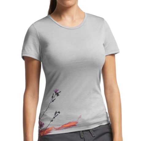 Icebreaker Tech Lite Hibiscus T Shirt UPF 20+, Merino Wool, Short Sleeve (For Women)