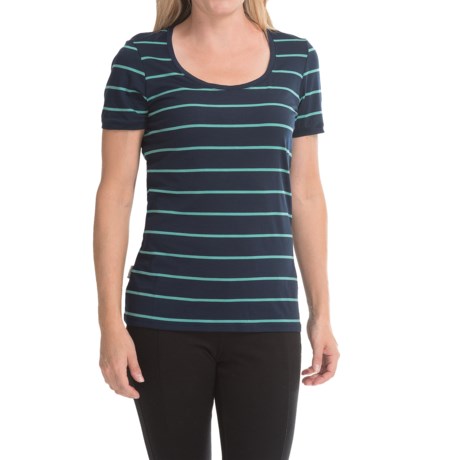Icebreaker Tech Lite Stripe T Shirt Merino Wool, UPF 20+ Short, Sleeve (For Women)