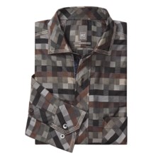 Ike Behar Cotton Sport Shirt - Trim Fit, Long Sleeve (For Men) in Brown Multi Plaid - Closeouts