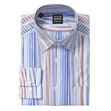 Ike Behar Point Collar Stripe Dress Shirt - Barrel Cuffs, Long Sleeve (For Men) in Blues/Maroon  Multi Stripe - Closeouts