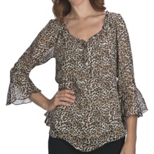 Indira Animal Print Chiffon Shirt - 3/4 Bell Sleeve (For Women) in Black Animal Print - Closeouts