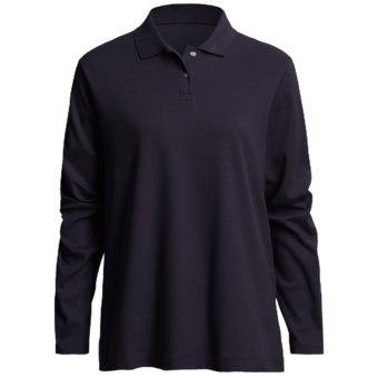 Interlock Cotton Polo Shirt - Long Sleeve (For Women) in Indigo