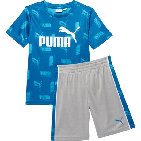 Puma Interlock T-Shirt and Shorts Set - Short Sleeve (For Little Boys) - BLUE (4 )