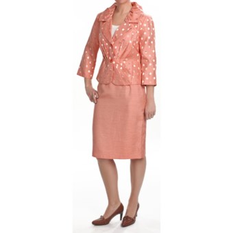Isabella Pleated Skirted Suit -3/4 Sleeve (For Plus Size Women) in Melon