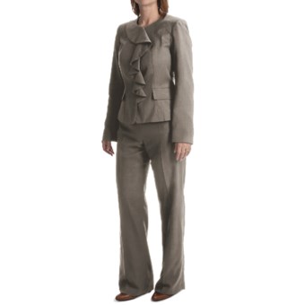 Isabella Ruffled Jacket Pant Suit (For Women) in Grey