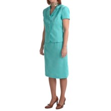 Isabella Skirted Suit - Floral Jacquard (For Plus Size Women) in Turquoise - Closeouts