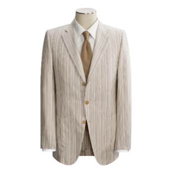 Isaia Multi-Stripe Sport Coat - Cotton and Silk (For Men) in Taupe/Ivory Stripe