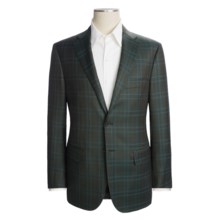 Isaia Wool Plaid Sport Coat - Windowpane Overlay (For Men) in Dark Teal/Bright Blue - Closeouts