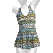 It Figures O-Ring Empire Waist Swimdress - 1-Piece (For Women) in Tribunal Stripes - Closeouts