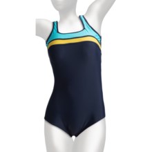 It Figures Square Neck Tank Swimsuit - D-Cup, 1-Piece (For Plus Size Women) in Color Block Navy/Yellow - Closeouts